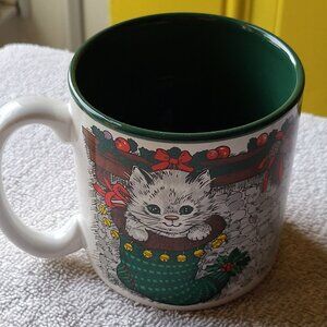 Christmas Mischief Cat & Dog In Stocking Coffee Mug Potpourri Press 1991 "BIN C"